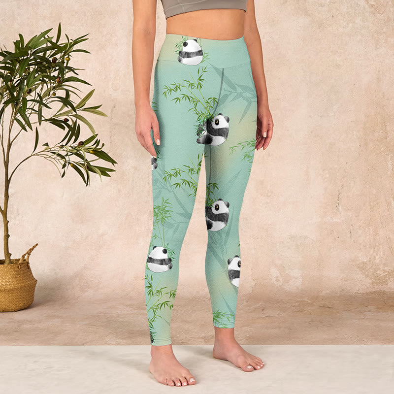 Bamboo Panda Print Gym Leggings Women's Yoga Pants