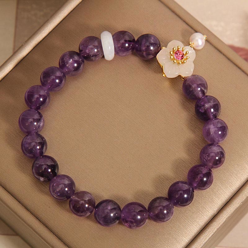 Natural Amethyst White Agate Pearl Charm Balance Bracelet
