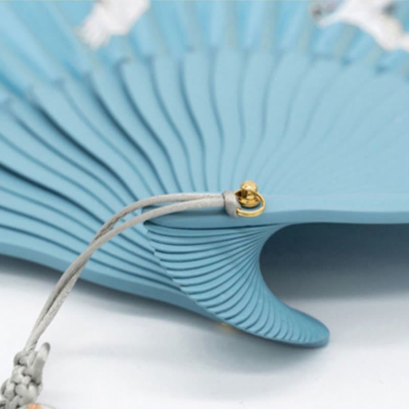 Crane Plum Blossom Handheld Silk Bamboo Folding Fan