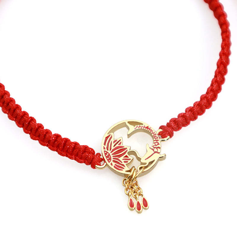 Tibetan Handmade Lotus Koi Fish Lucky Red String Bracelet