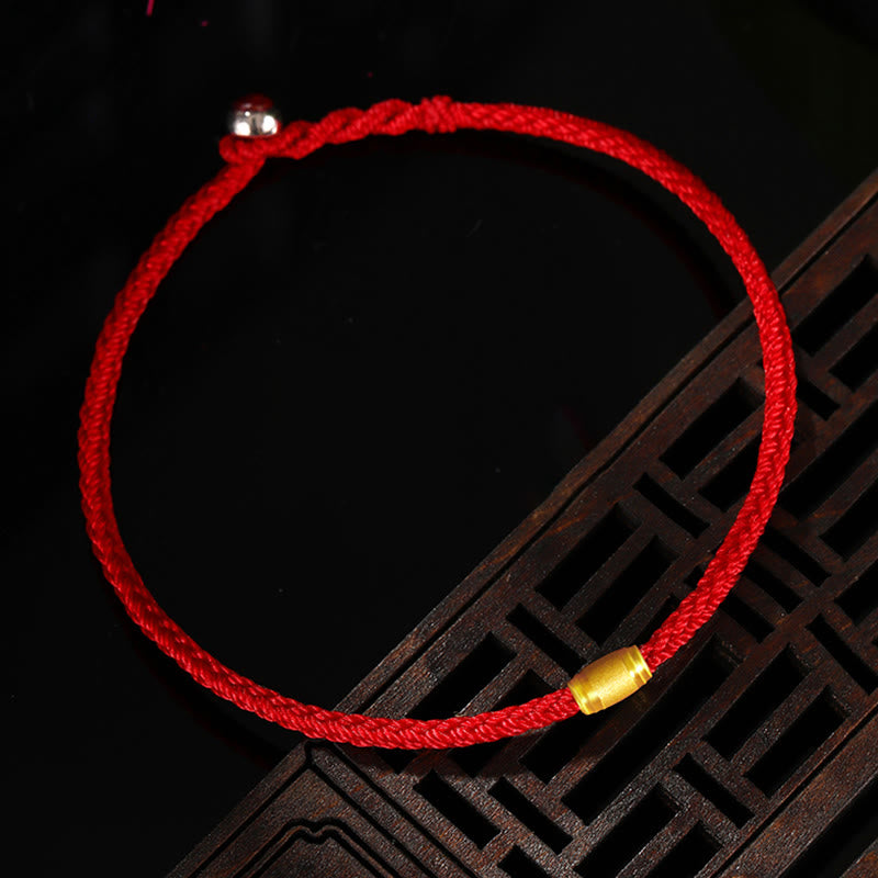 999 Gold Lucky Bead Eight Thread Peace Knot Red Rope Bracelet