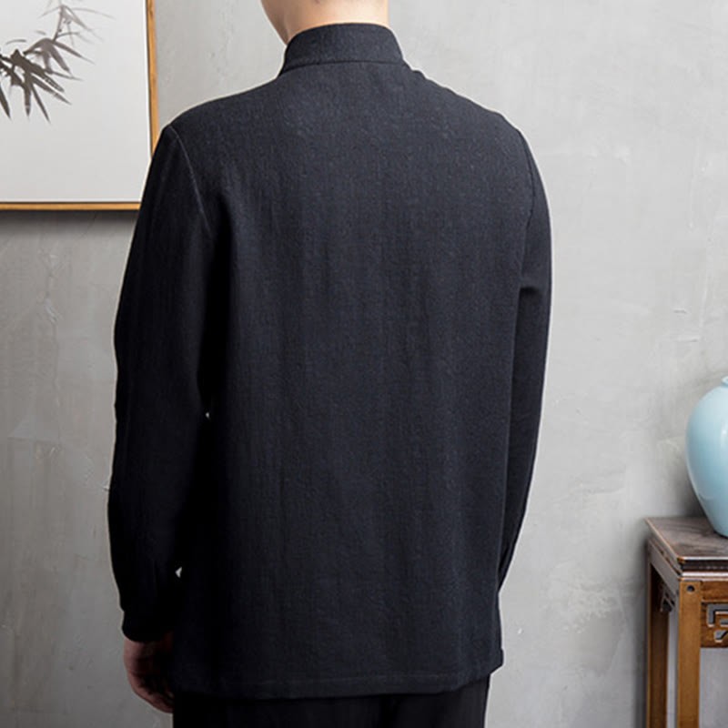 Solid Color Chinese Tang Suit Cotton Linen Jacket Men Clothing
