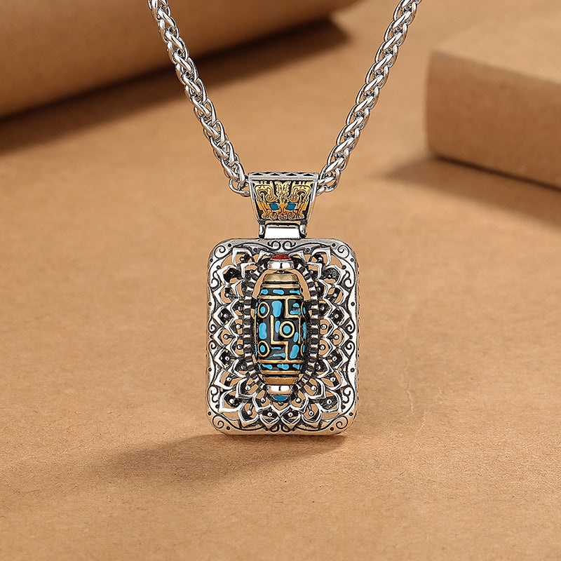 Nine-Eye Dzi Bead Design Copper Healing Rotatable Necklace Pendant