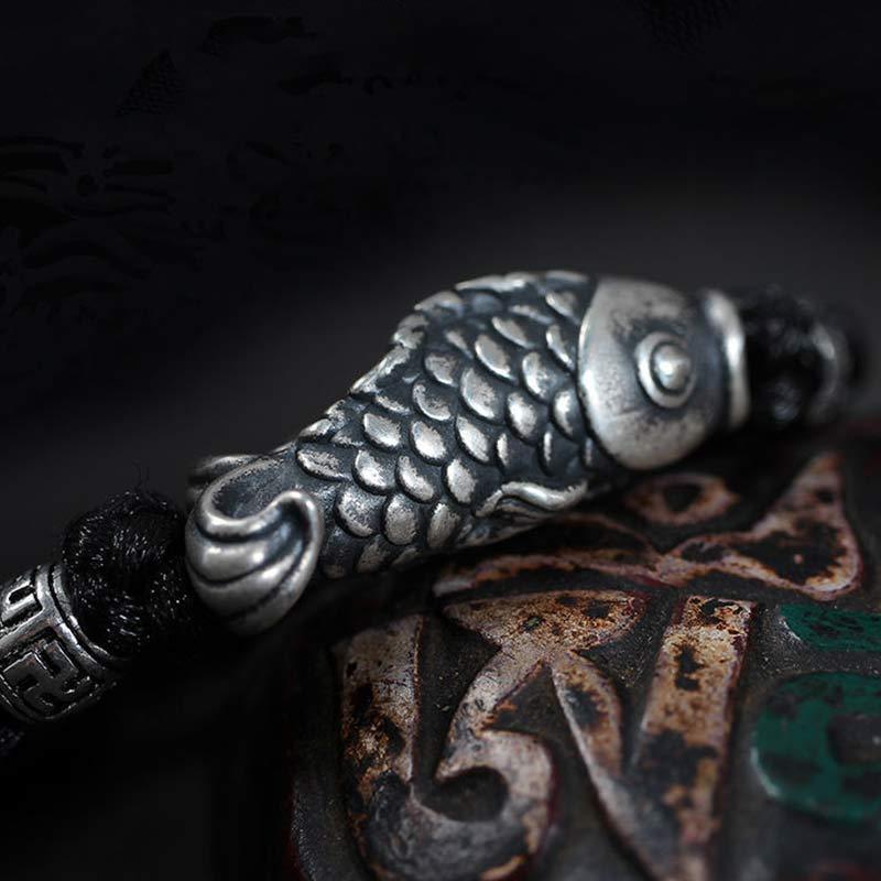 Silver Luck Koi Fish Braided String Bracelet