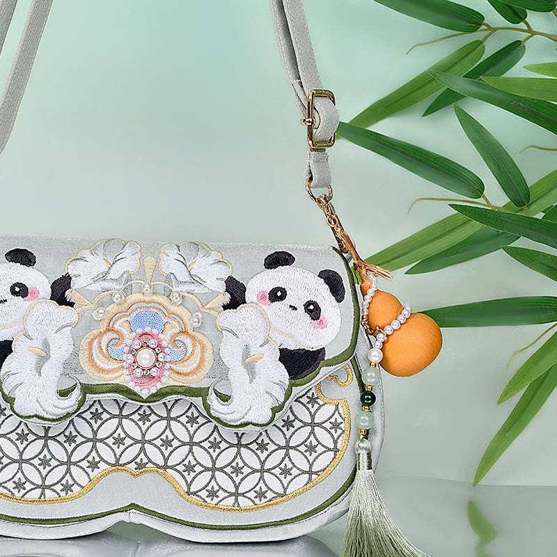 Panda Flowers Gourd Pendant Shoulder Bag Crossbody Bag