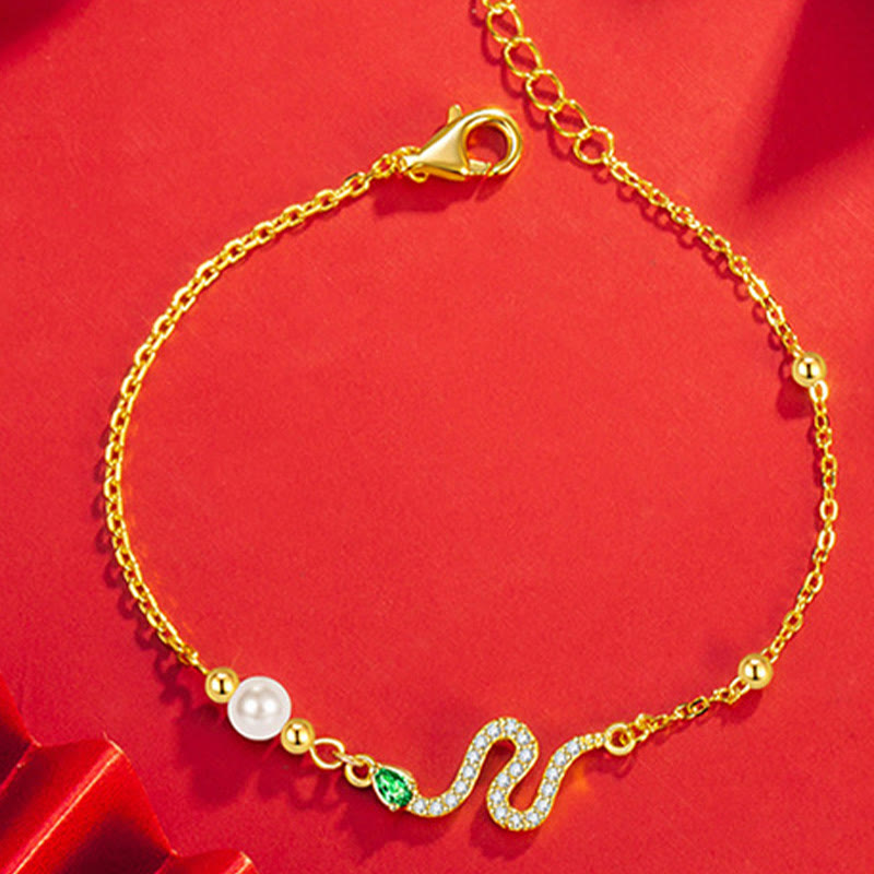 925 Sterling Silver Pearl Year Of The Snake Blessing Bracelet