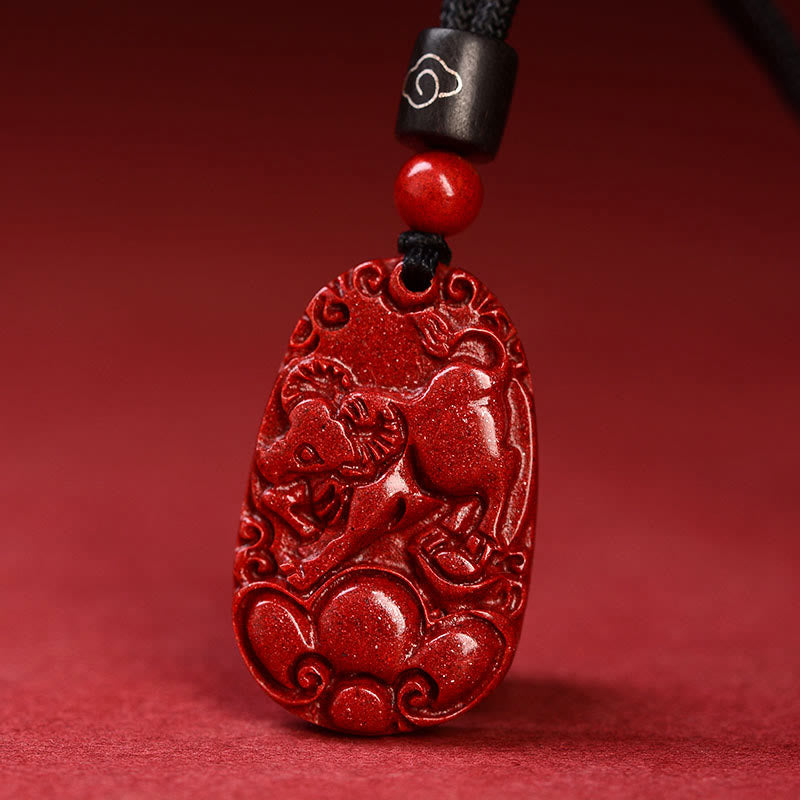 Chinese Zodiac Black Rope Cinnabar Calm Necklace Pendant