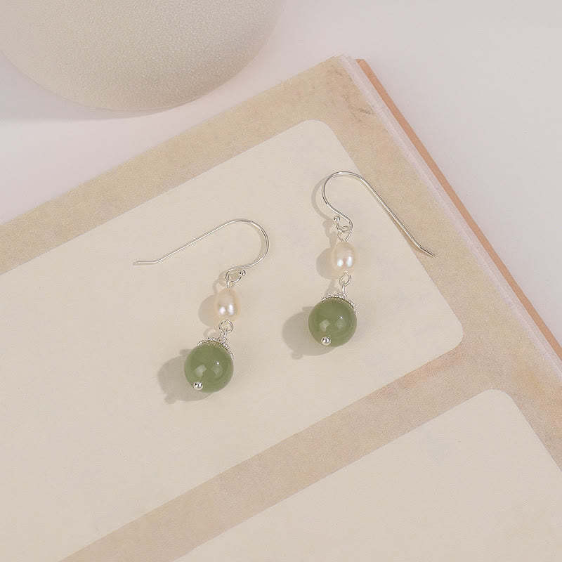 925 Sterling Silver Natural Pearl Jade Wisdom Earrings