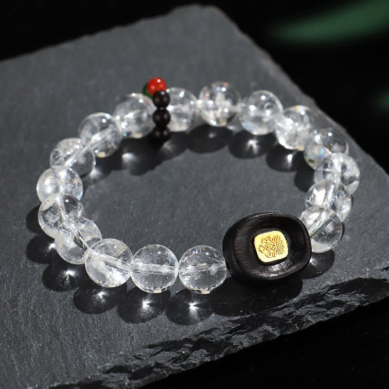 White Crystal Ebony Wood Sak Yant Zashi Lhamo Healing Bracelet