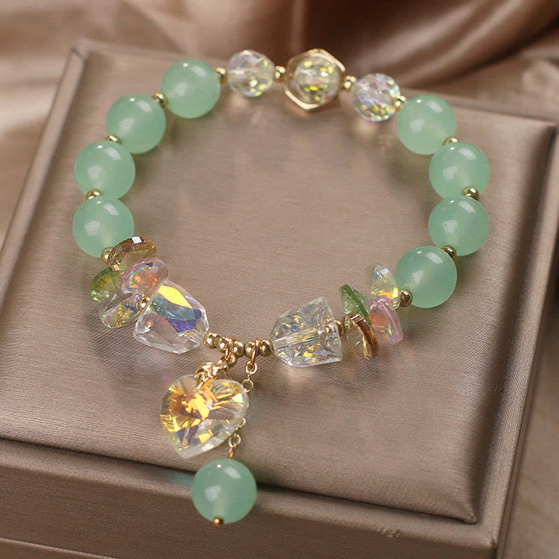 Aquamarine Green Crystal Love Heart Charm Healing Bracelet