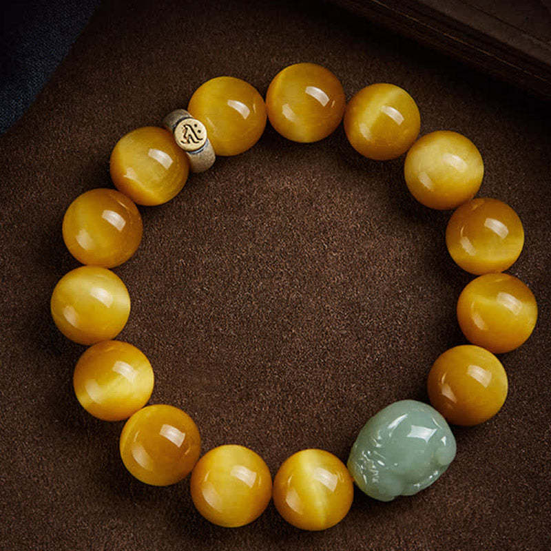 Chinese Zodiac Natal mystic zen Tiger Eye Pixiu Jade Protection Bracelet