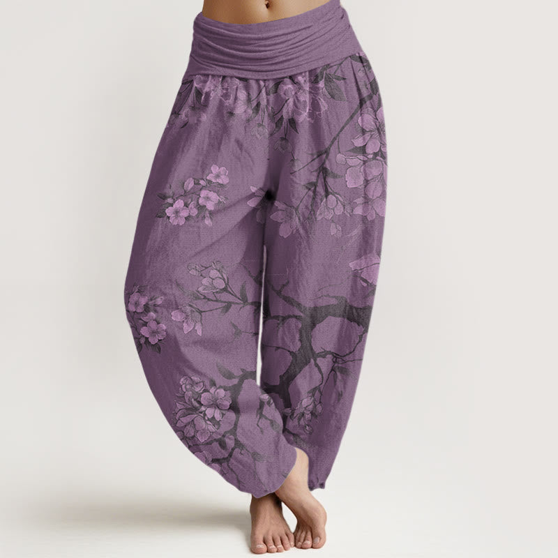 Casual Branches Spring Flowers Women's Elastic Waist Harem Pants