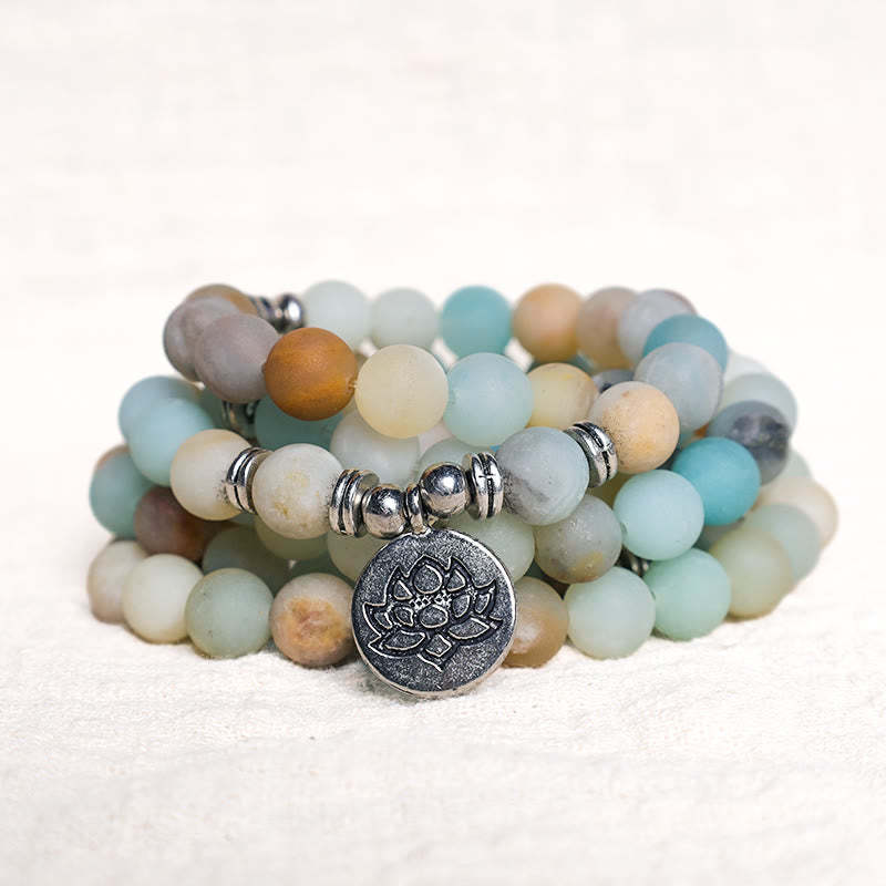 Tibetan Amazonite Stone Blessing Lotus Mala