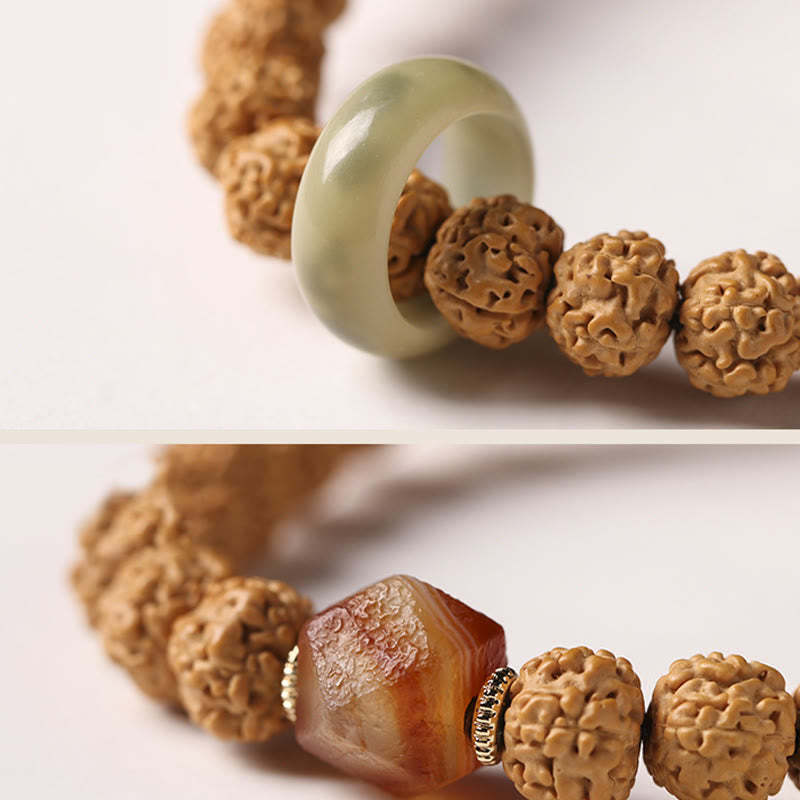 Bodhi Seed Three-eyed Dzi Bead mystic zen Hand Charm Wealth Bracelet