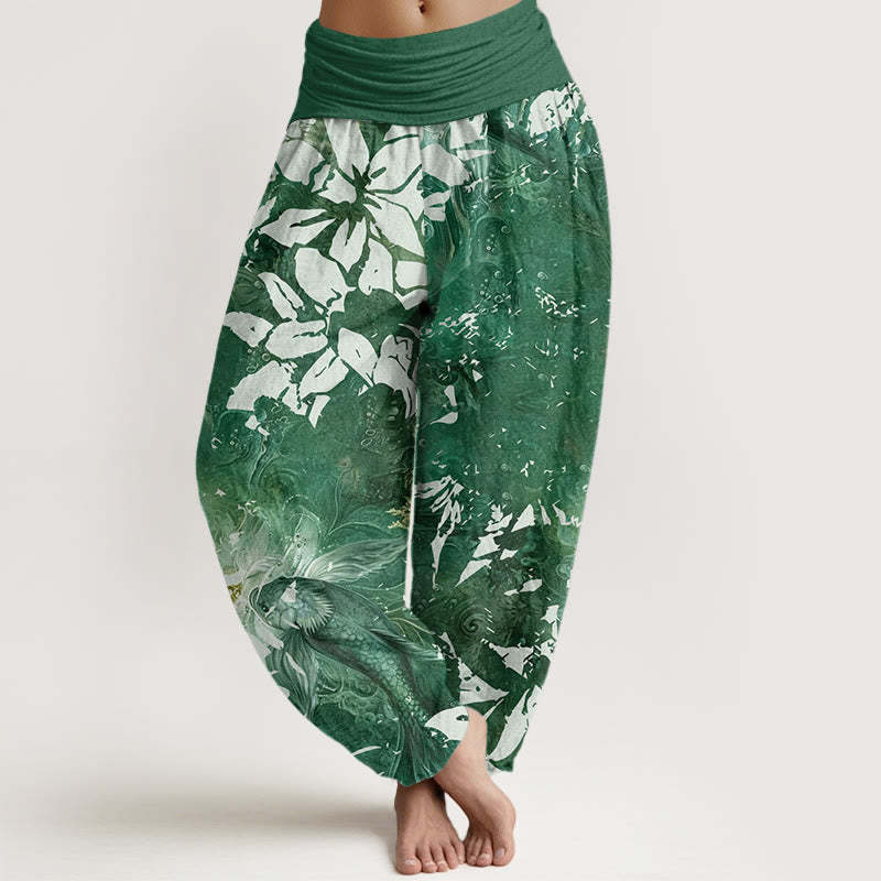 Casual Flowers Fish Pattern Women's Elastic Waist Harem Pants