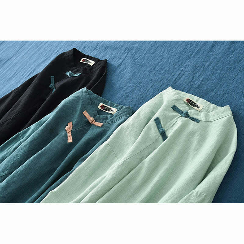 Ramie Linen Loose Blouse Women Long Sleeve Shirt Chinese Hanfu Top