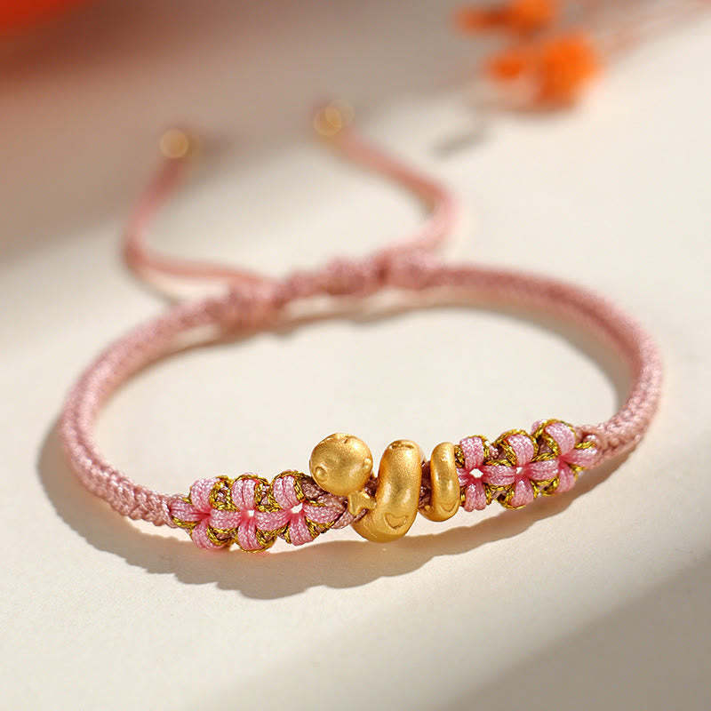 Handmade 999 Sterling Silver Year Of The Snake Red String Heart Peach Blossom Luck Bracelet