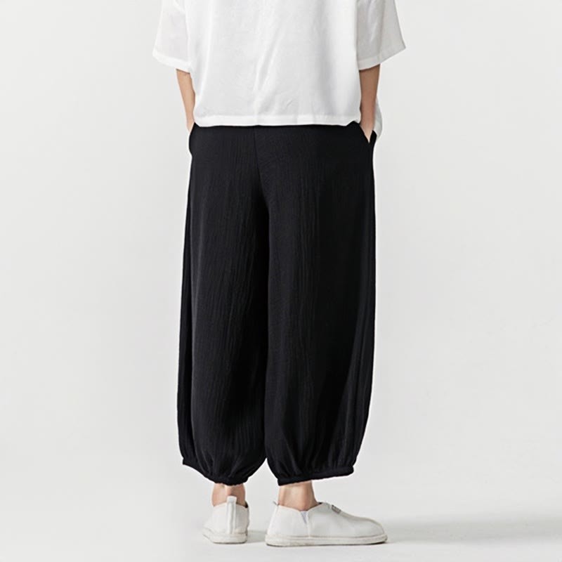 Soft Solid Color Drawstring Cotton Men's Pants With Pockets