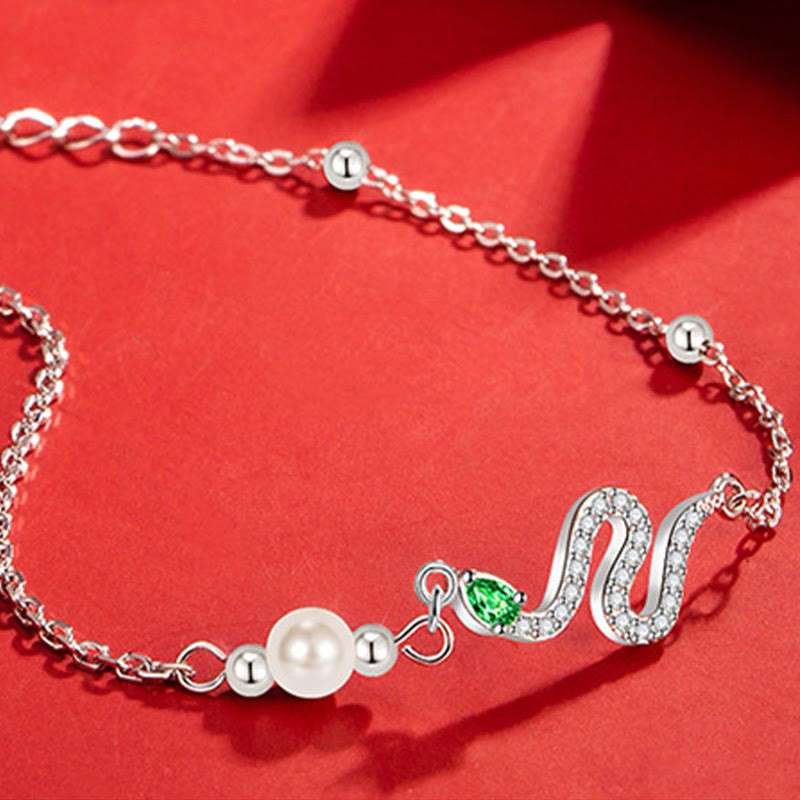 925 Sterling Silver Pearl Year Of The Snake Blessing Bracelet