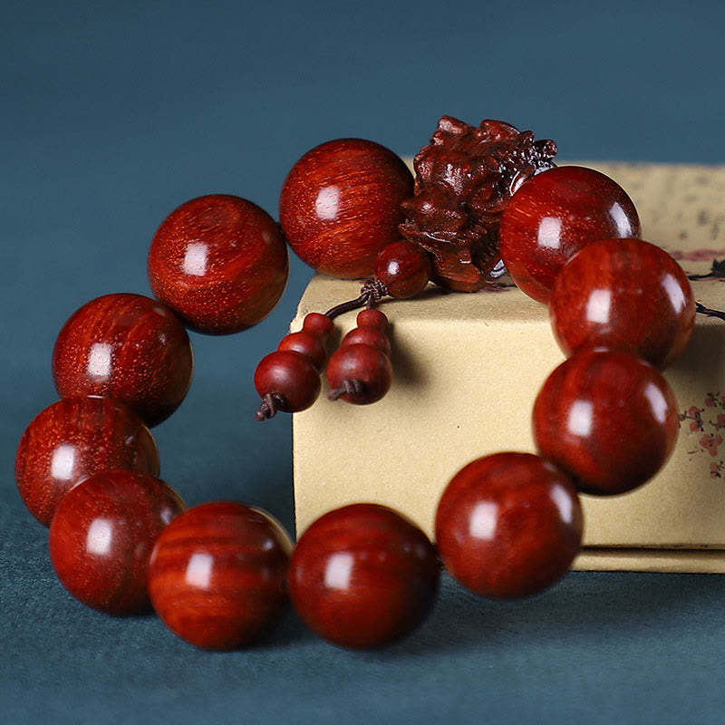 Rosewood Green Sandalwood Small Leaf Red Sandalwood Agarwood Dragon Carved Protection Bracelet