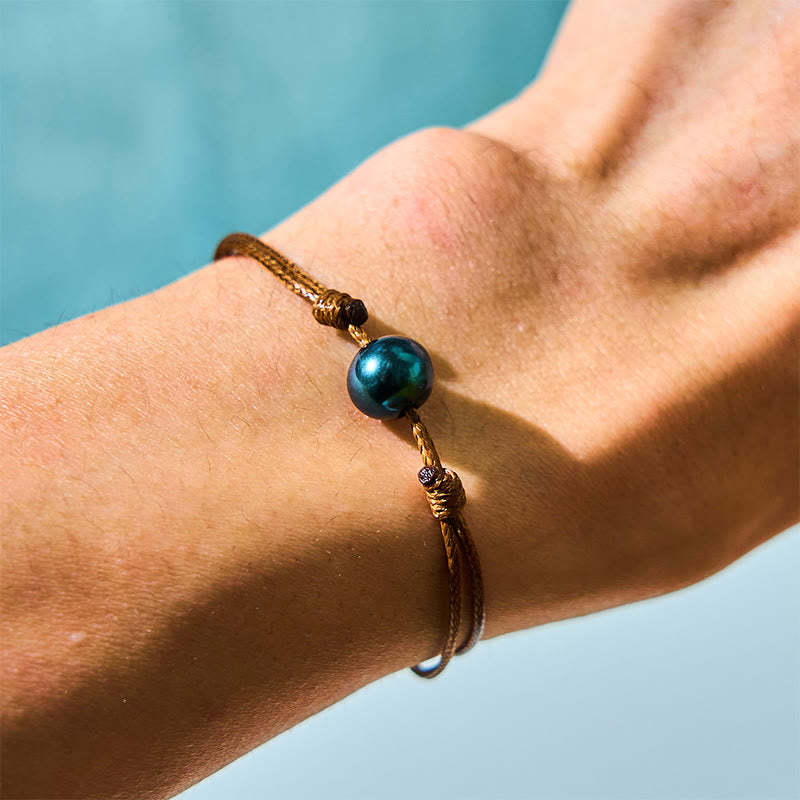 Natural Tahitian Black Pearl Bead Wax Rope Healing Bracelet