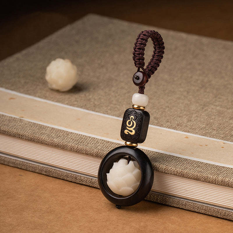 Ebony Wood Bodhi Seed Boxwood Lotus Enlightenment Key Chain Decoration