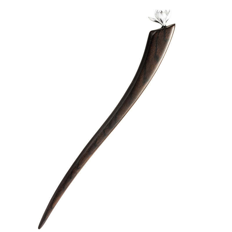 925 Sterling Silver Classical Ebony Magnolia Flower Blessing Hairpin