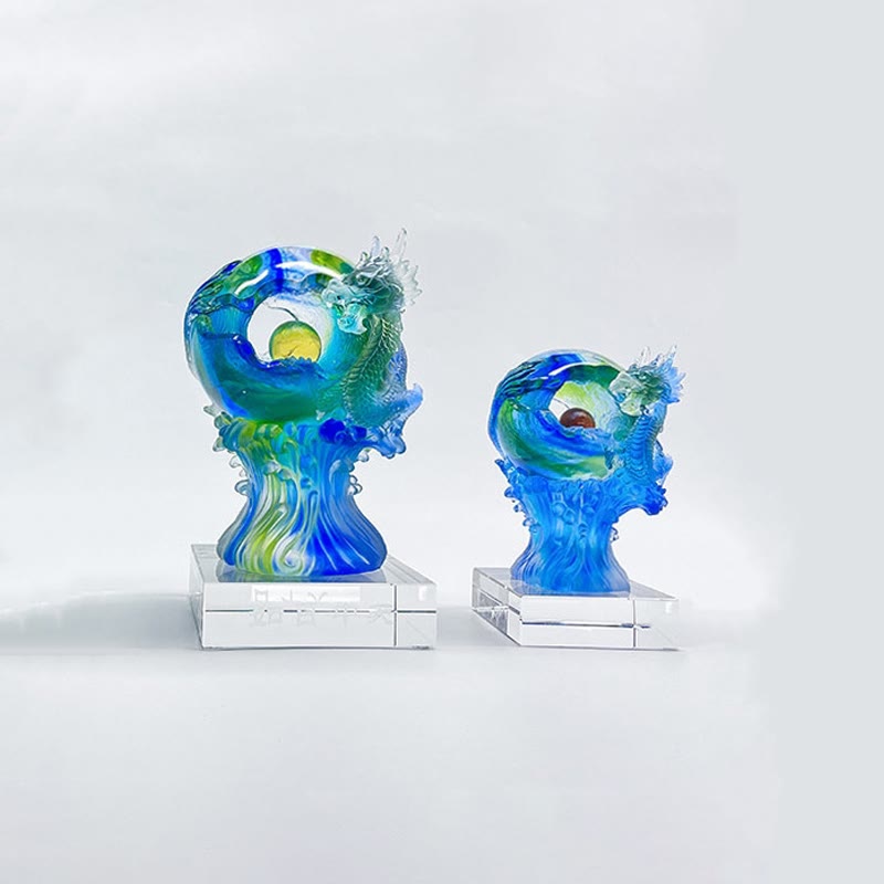 Handmade Azure Dragon Liuli Crystal Art Piece Success Protection Home Office Decoration