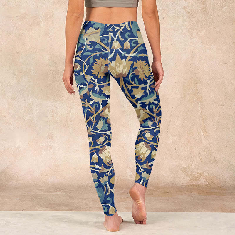 Interconnected Lotus Flowers Pattern Gym Leggings Women's Yoga Pants