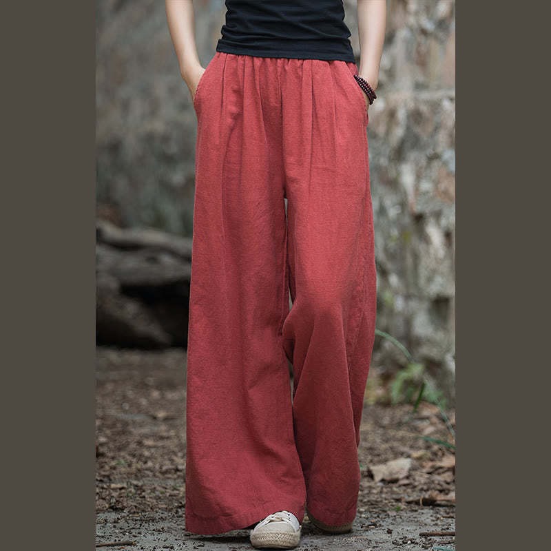 Retro Wide Leg Pants Casual Women's Yoga Pants With Pockets