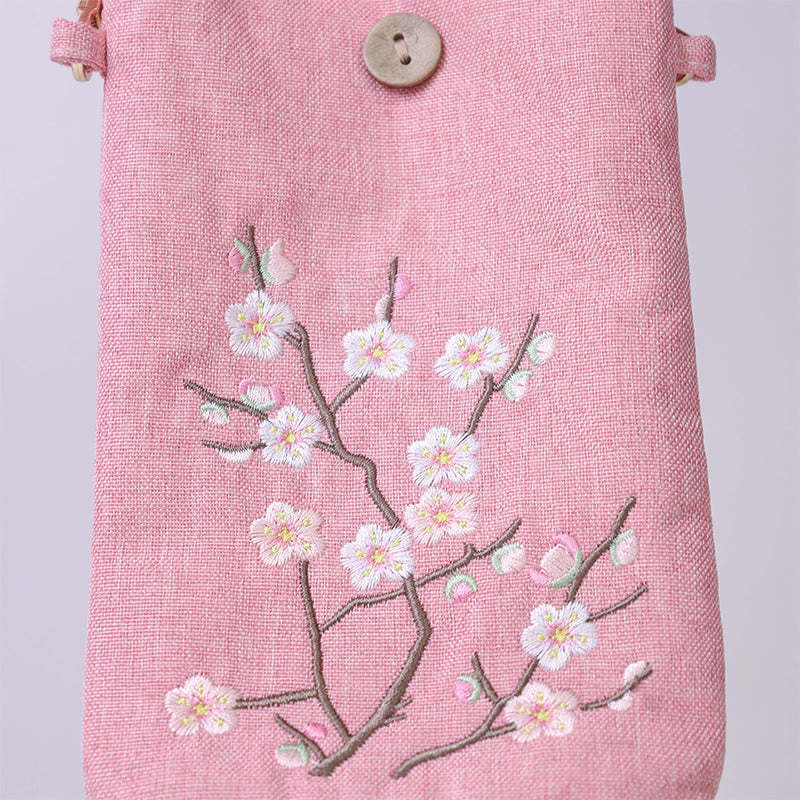 Small Embroidered Flowers Crossbody Bag Shoulder Bag Cellphone Bag 11*20cm