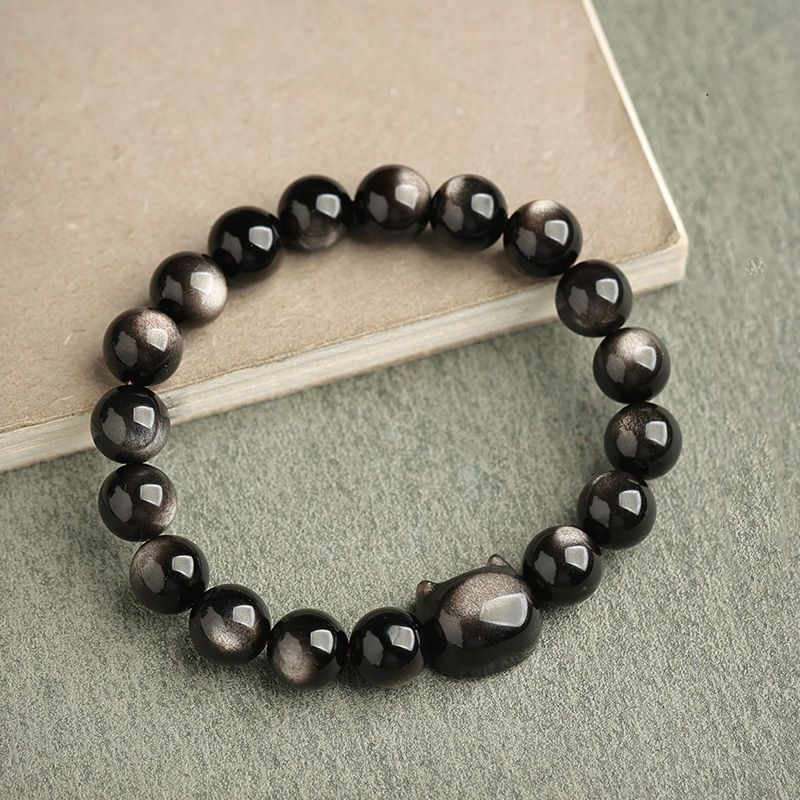 Gold Sheen Obsidian Silver Sheen Obsidian Lovely Paw Lucky Cat Protection Bracelet