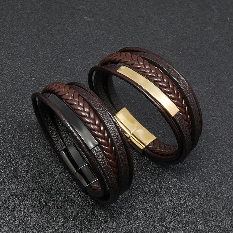 Simple Design Titanium Steel Leather Luck Bracelet