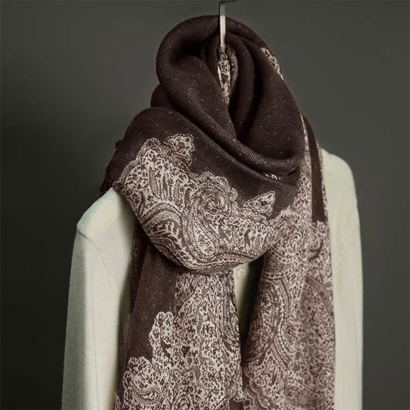 Tibetan Cashew Jacquard Colorful Flower Print Tassels Shawl Fall Winter Soft Warm Scarf Wrap