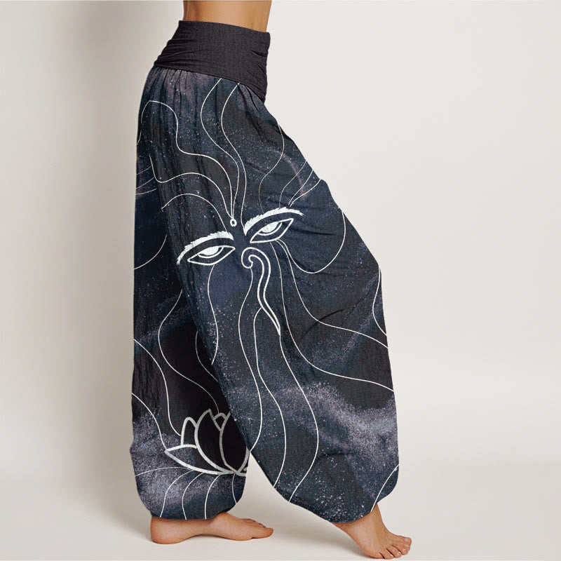 The Eye Of Nepal Vajra Lotus Pattern Women's Elastic Waist Harem Pants