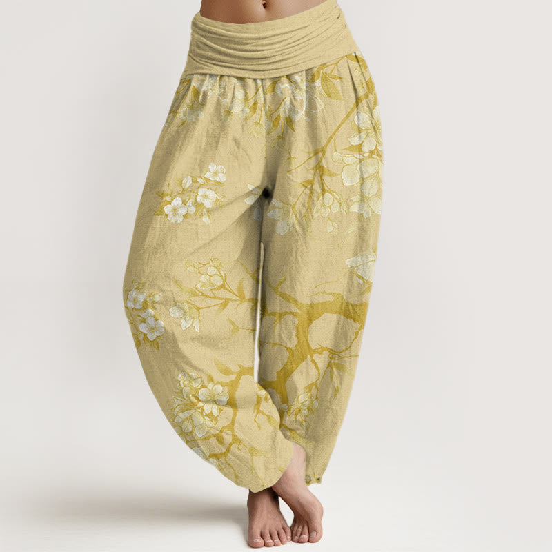 Casual Branches Spring Flowers Women's Elastic Waist Harem Pants