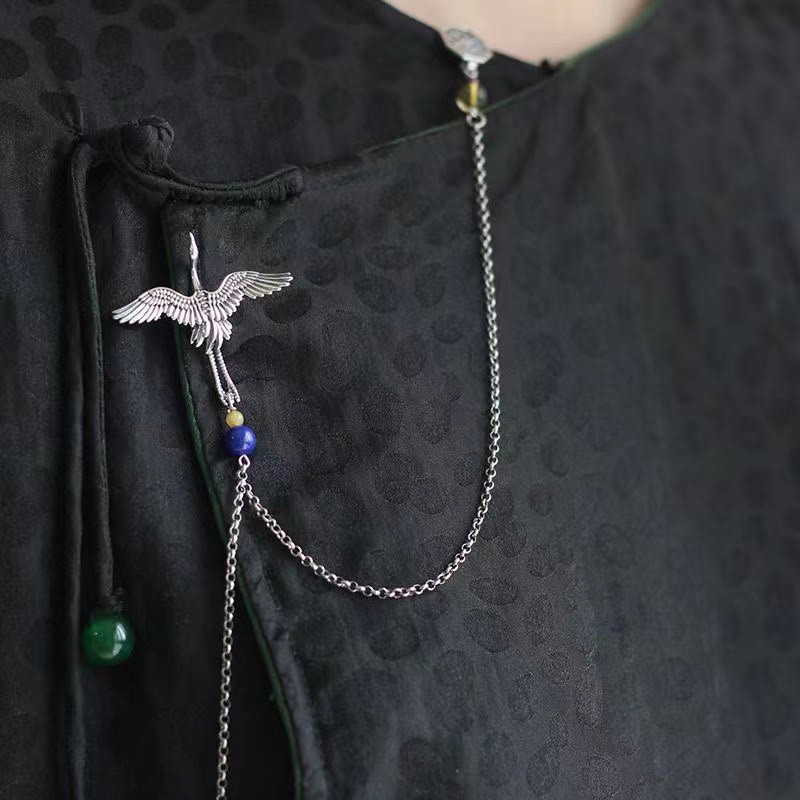 Vintage Crane Happiness Copper Brooch