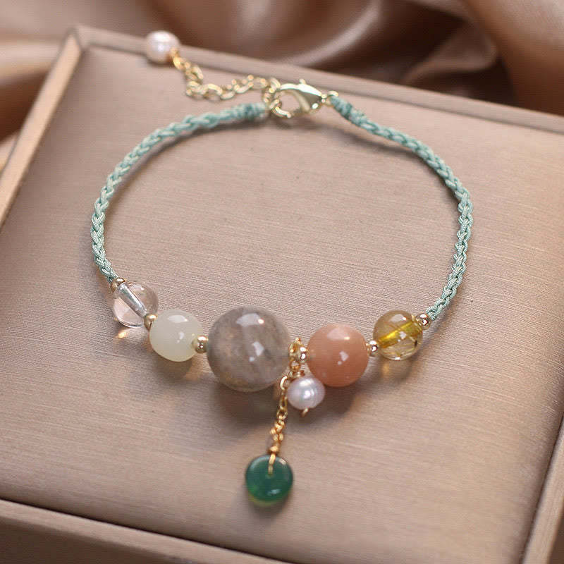 Moonstone Sunstone Beads Peace Buckle Charm Healing Bracelet