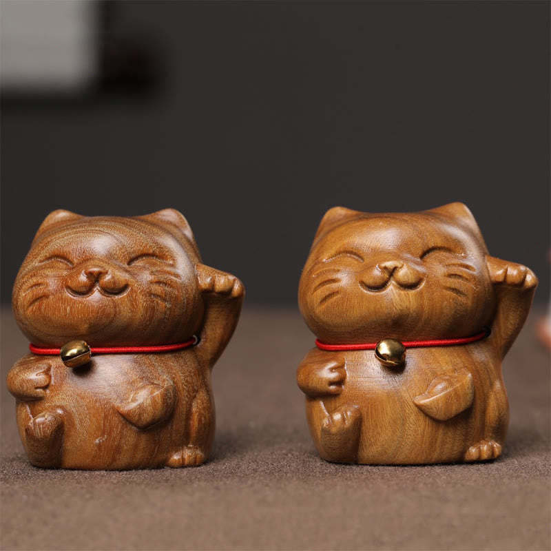 Green Sandalwood Small Mini Cute Lucky Cat Peace Decorations