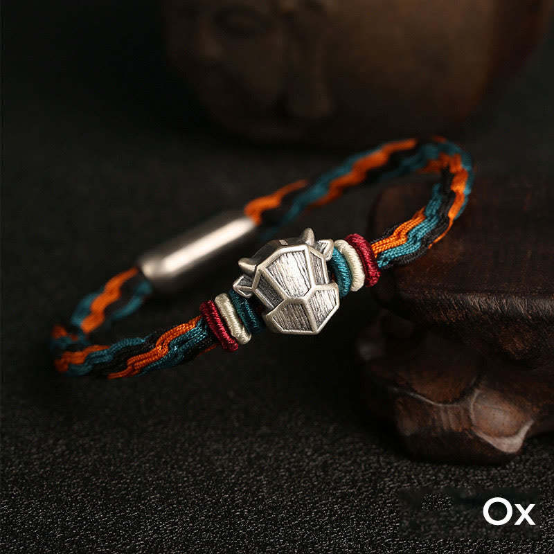Handmade 999 Sterling Silver Year of the Dragon Chinese Zodiac Protection Colorful Reincarnation Knot Rope Bracelet