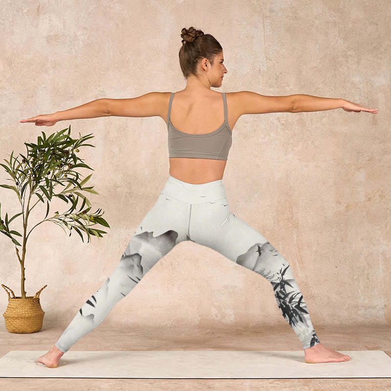 Ink Bamboo Mountains Print Gym Leggings Women's Yoga Pants
