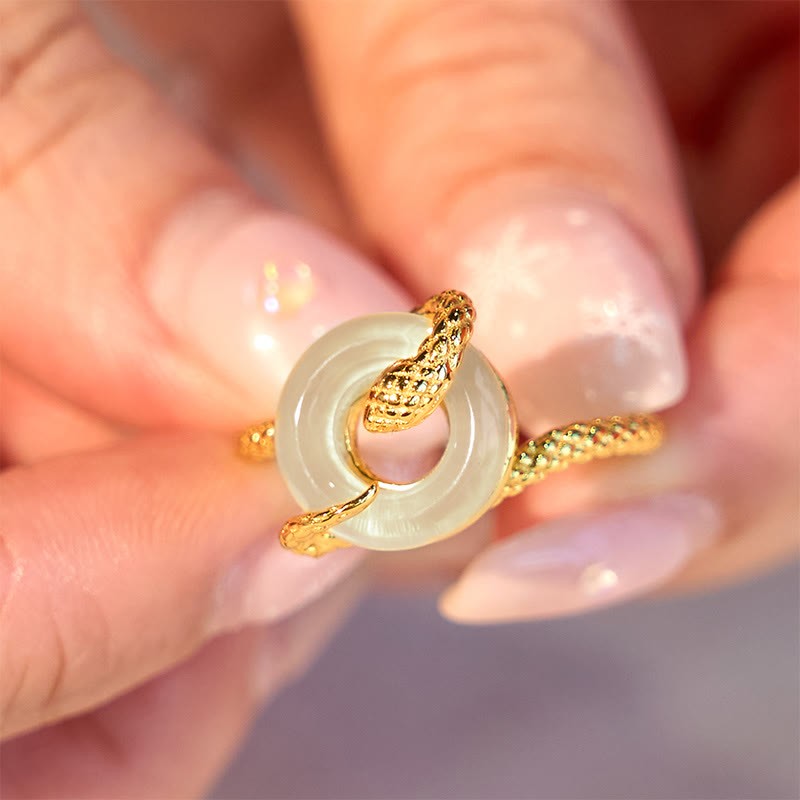 Chalcedony Peace Buckle 925 Sterling Silver Golden Year Of The Snake Harmony  Ring