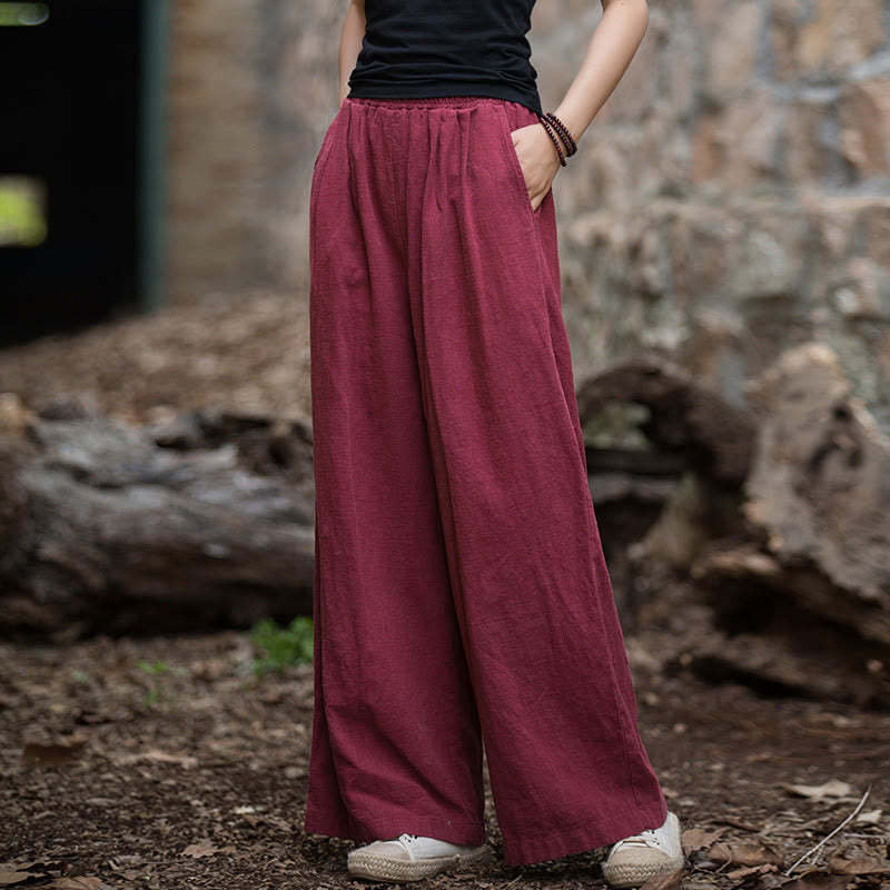 Retro Wide Leg Pants Casual Women's Yoga Pants With Pockets