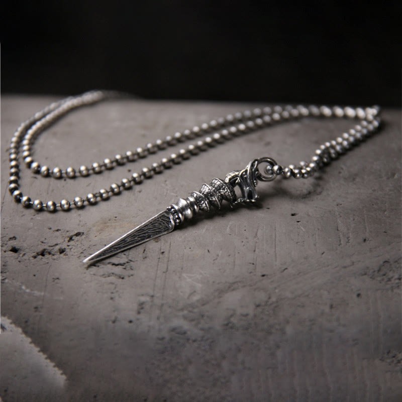 925 Sterling Silver Year of the Dragon Design Dorje Vajra Protection Necklace Pendant