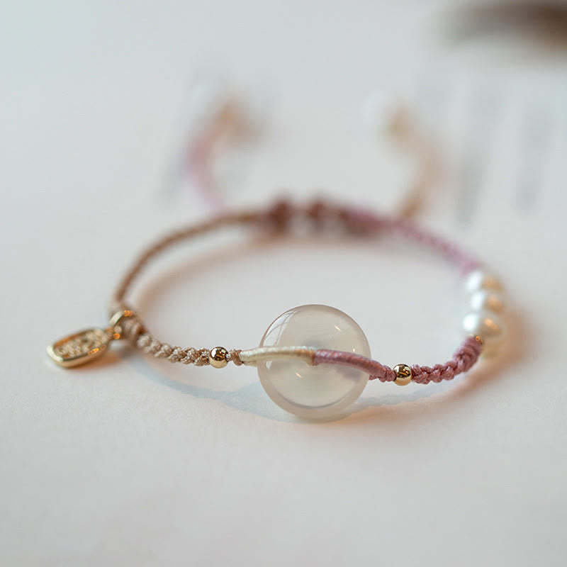 Chalcedony Round Peace Buckle Positive String Bracelet