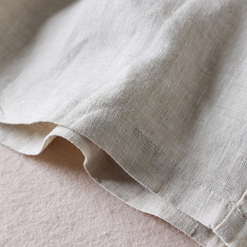 Summer Daily Simple Wrinkle Design Cotton Linen Women's Shorts With Pockets