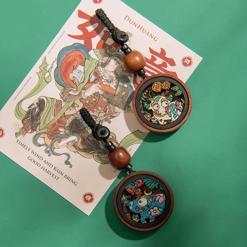 Year Of The Dragon Hand Painted Chinese Zodiac Rosewood Carved Calm Key Chain