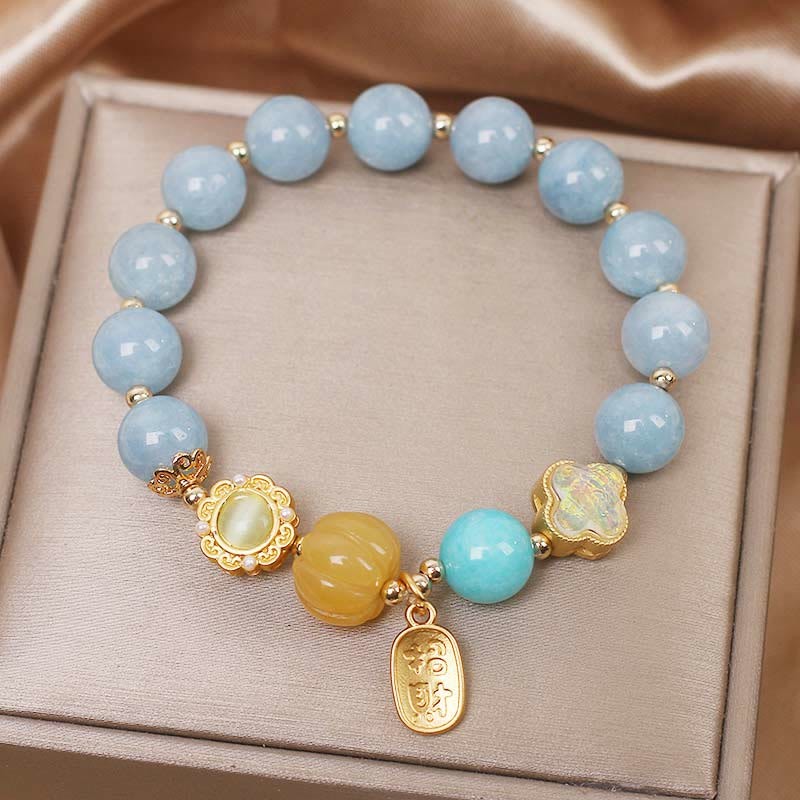 Aquamarine Pumpkin Pearl Wealth Protection Bracelet