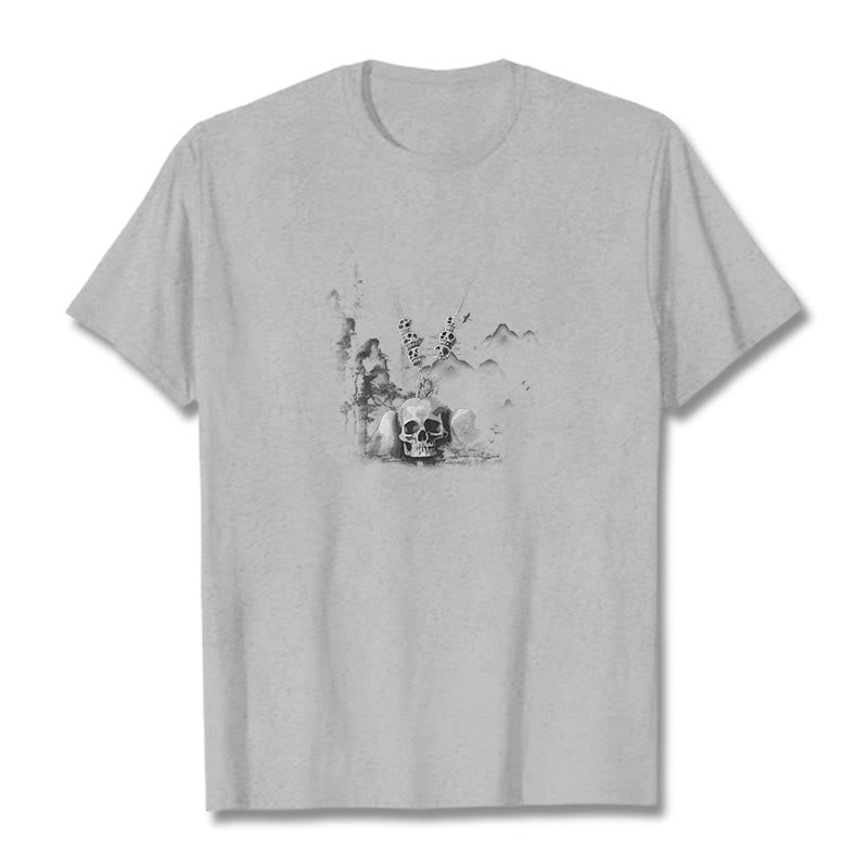 Tibetan The Lord Of The Corpse Forest Skulls Pendant Clouds Design Tee T-shirt