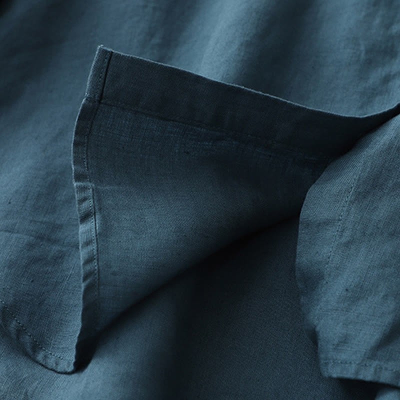 Solid Color Button Three Quarter Sleeve Cotton Linen Shirt